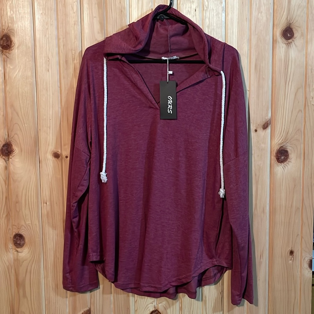 Burgundy long sleeve shirt with hood